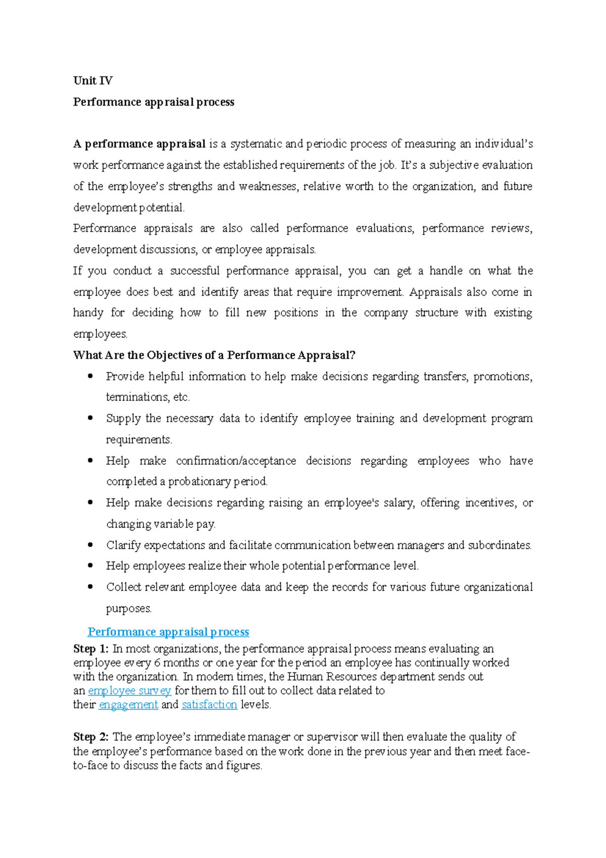Performance Management Unit IV: Appraisal Processes & Methods - Studocu