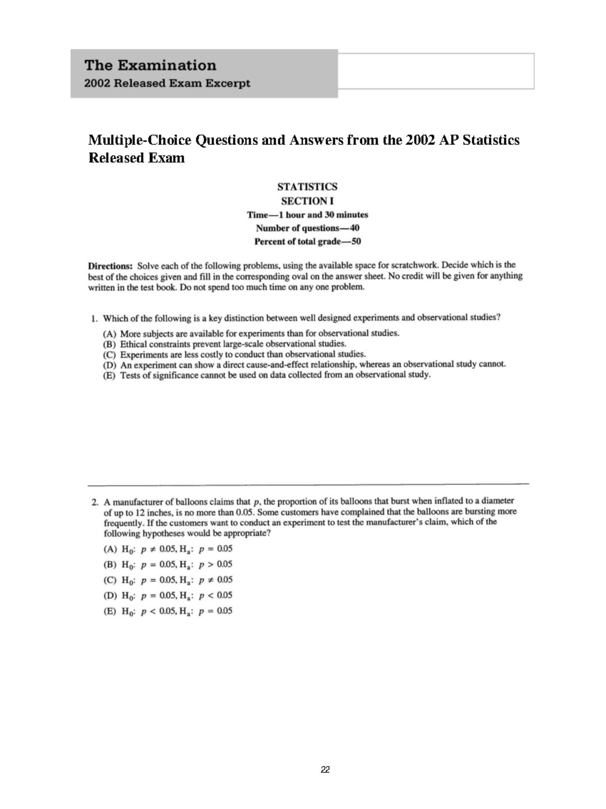 2002 MC Exam - 2002 MC Exam - Multiple-Choice Questions and Answers ...