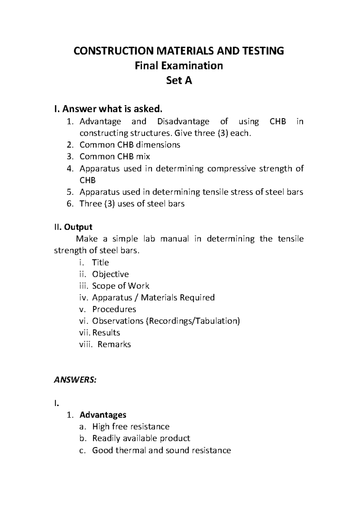 Final Exam - Construction Materials & Testing (Set A) - Studocu