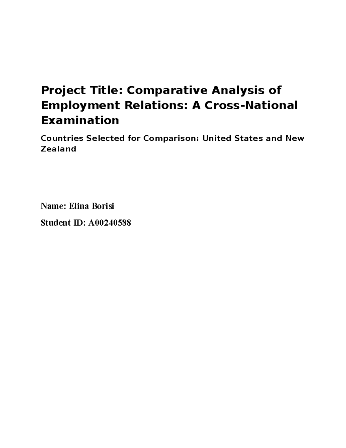 HRM603 Major Project: Comparative Analysis of Employment Relations in ...