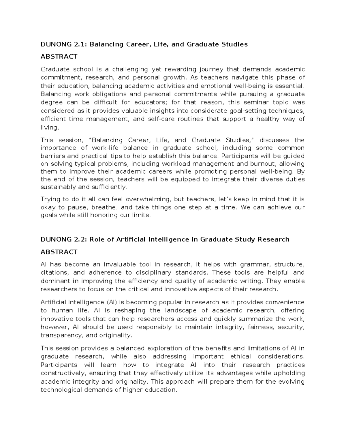 DUNONG 2.1: Balancing Career, Life, and Graduate Studies Seminar ...