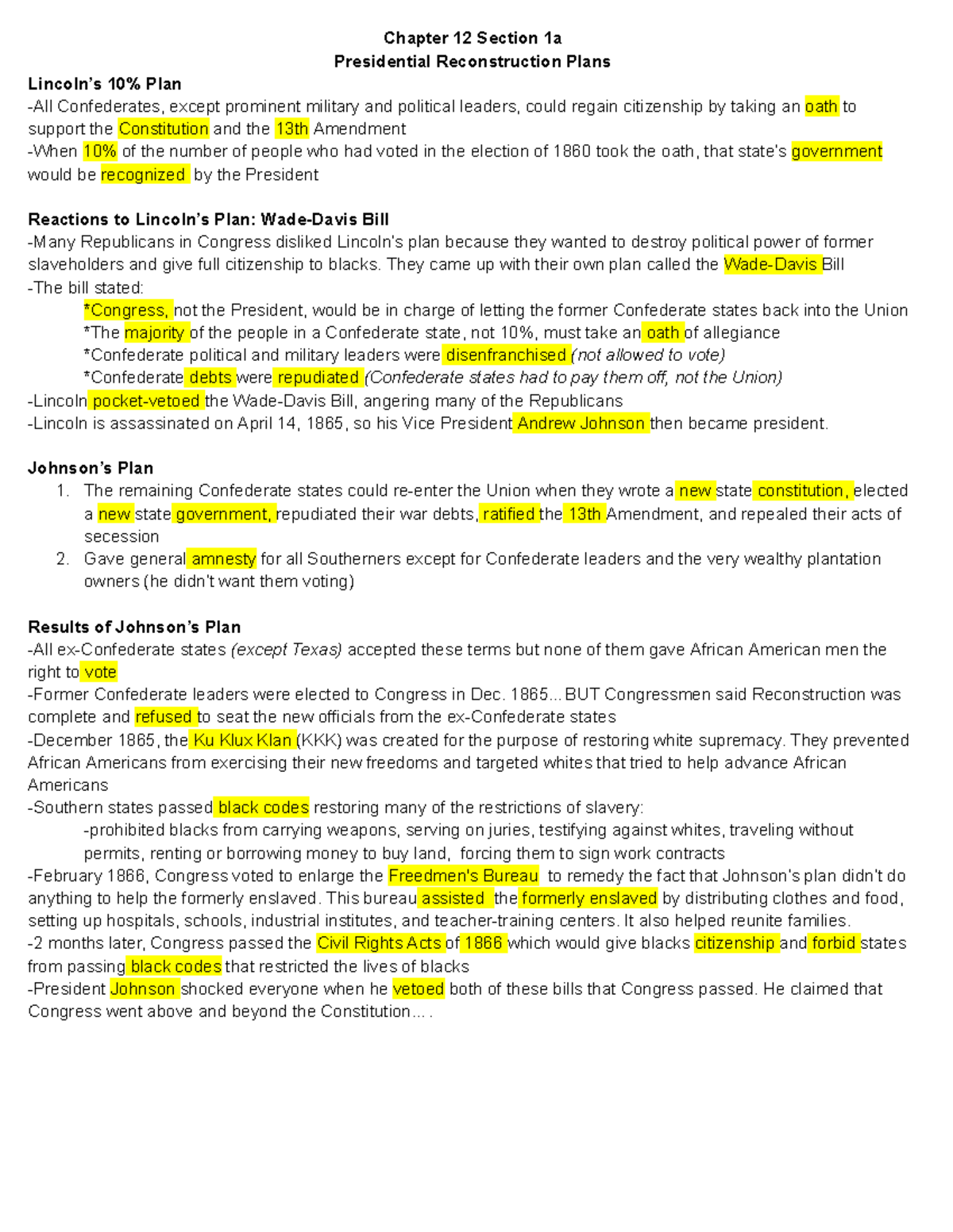 Reconstruction Era Overview: Presidential & Congressional Plans (HIST ...
