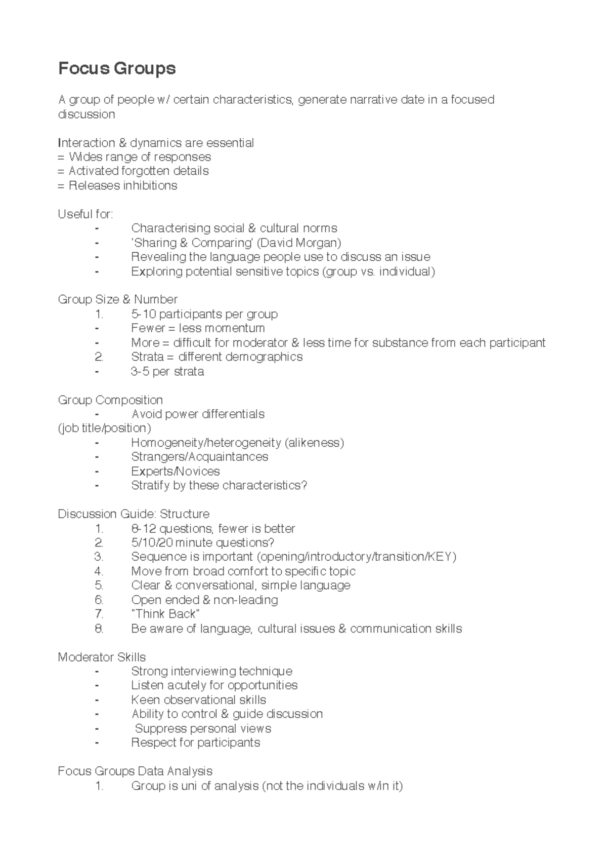 Focus Groups - Lecture notes 6 - Focus Groups A group of people w ...