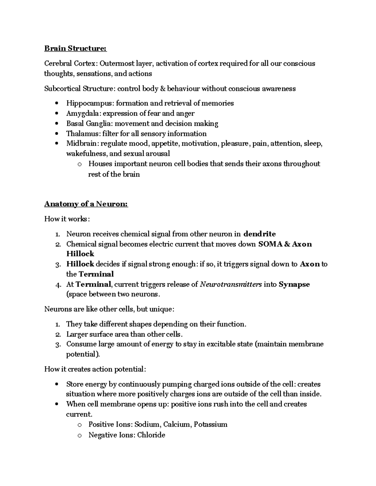 PCL200 Midterm - Detailed Neuroscience Summary Notes - Studocu