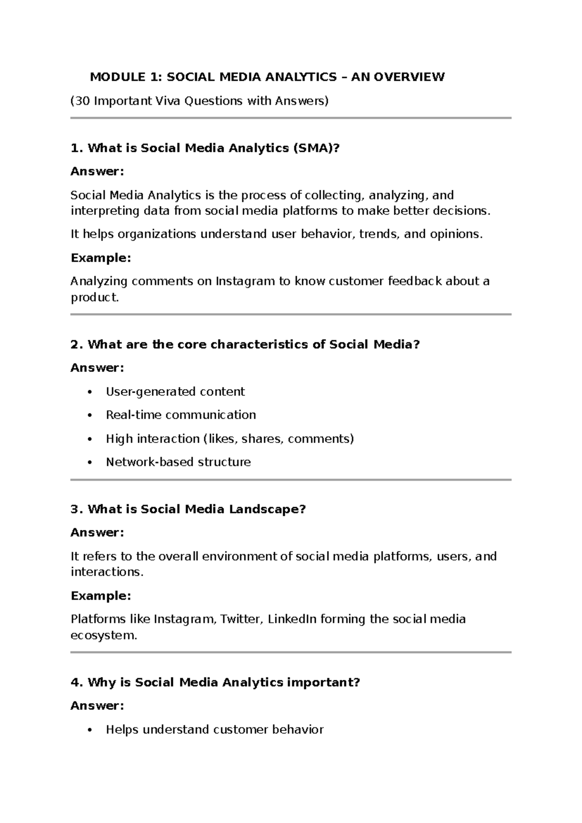 MODULE 1: SOCIAL MEDIA ANALYTICS - 30 Important Viva Q&A - Studocu