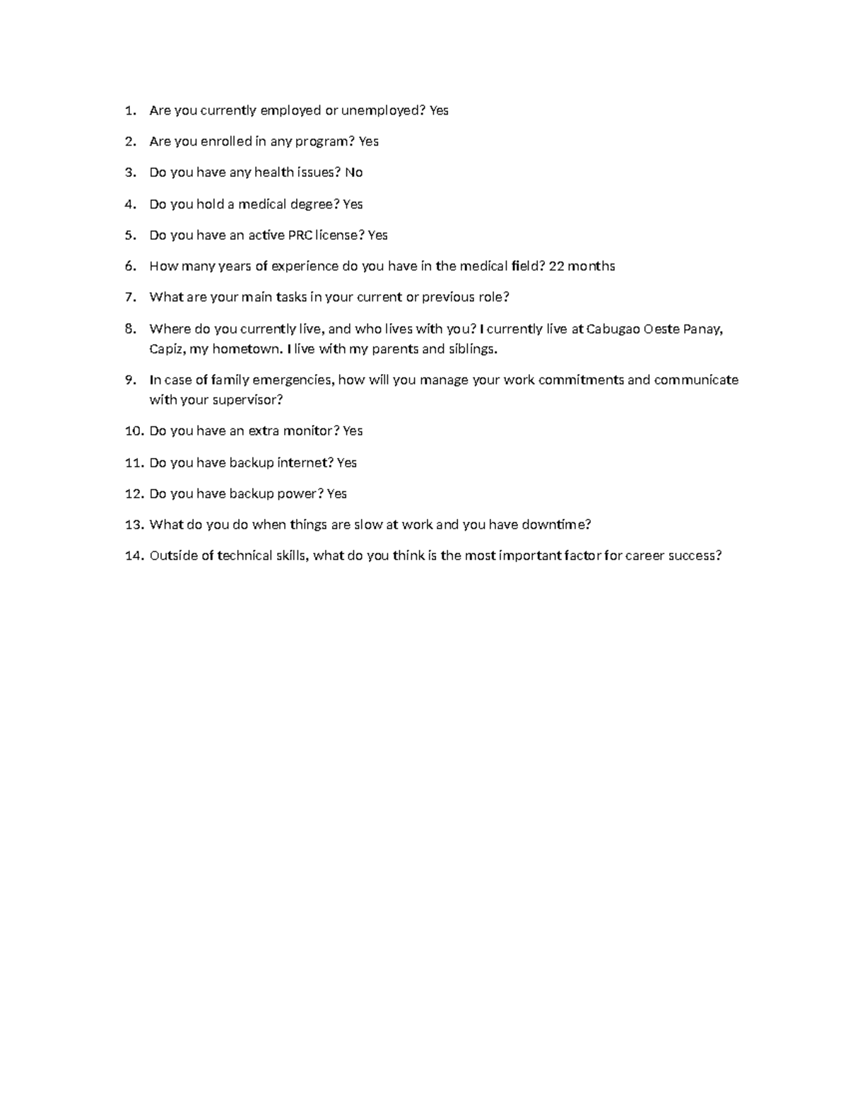 Career Assessment Questionnaire: Employment & Skills Evaluation - Studocu