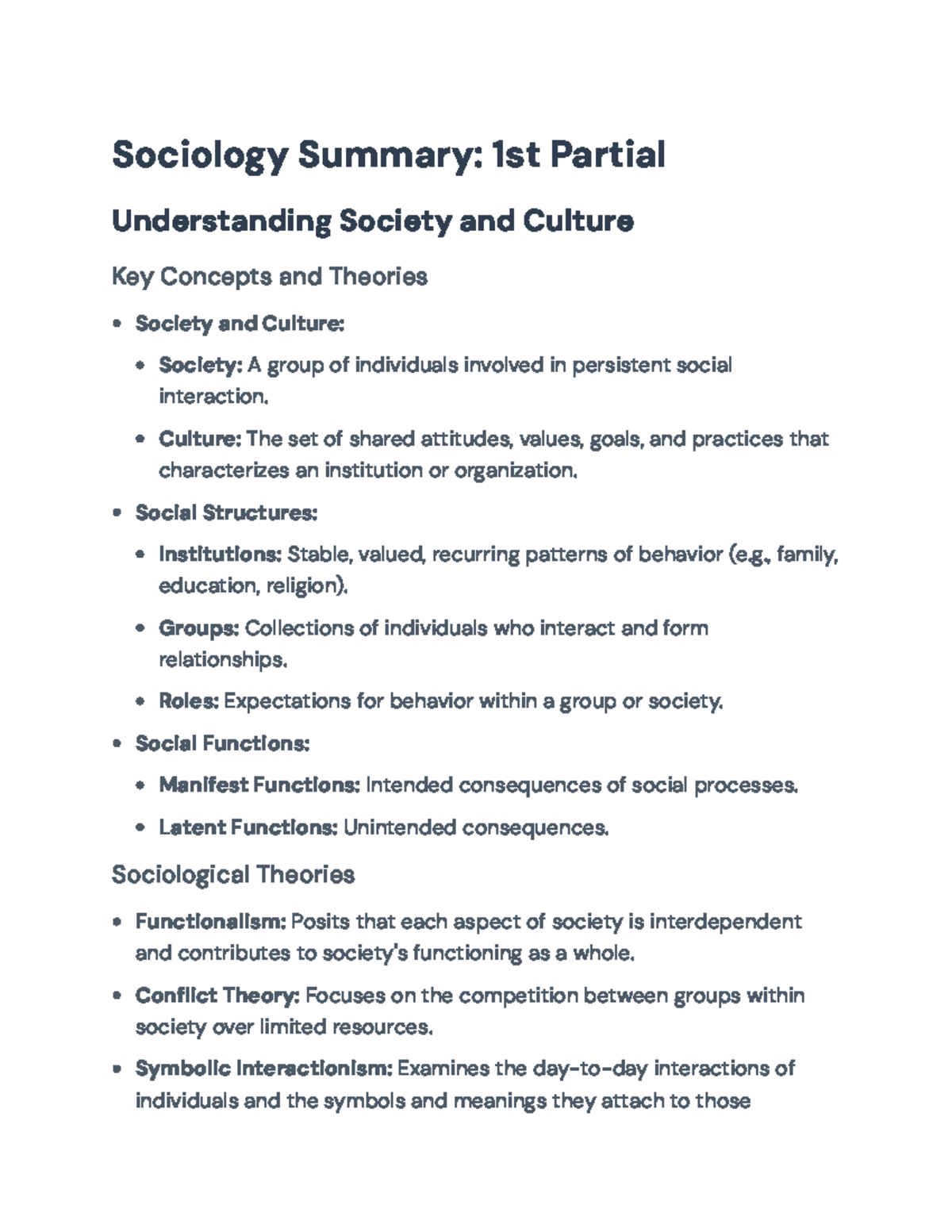 Sociology Summary: Key Concepts and Theories for 1st Partial Exam ...