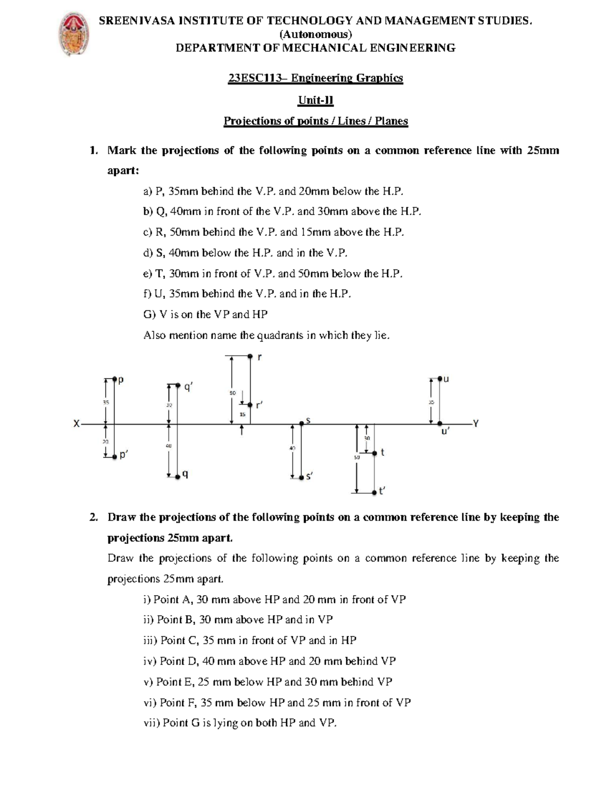 R23 EG Assignment II: Projections of Points and Lines in Engineering ...