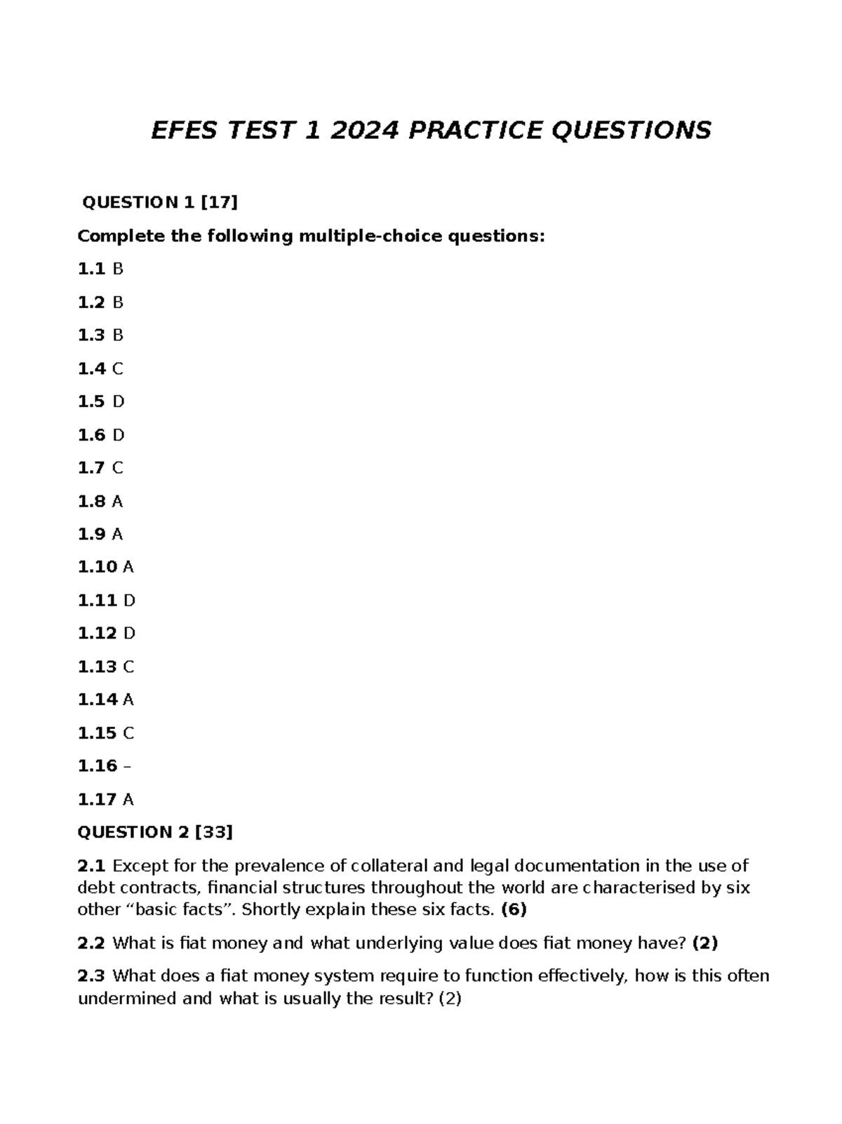 EFES TEST 1 2024 Practice Questions: Key Concepts & Insights - Studocu