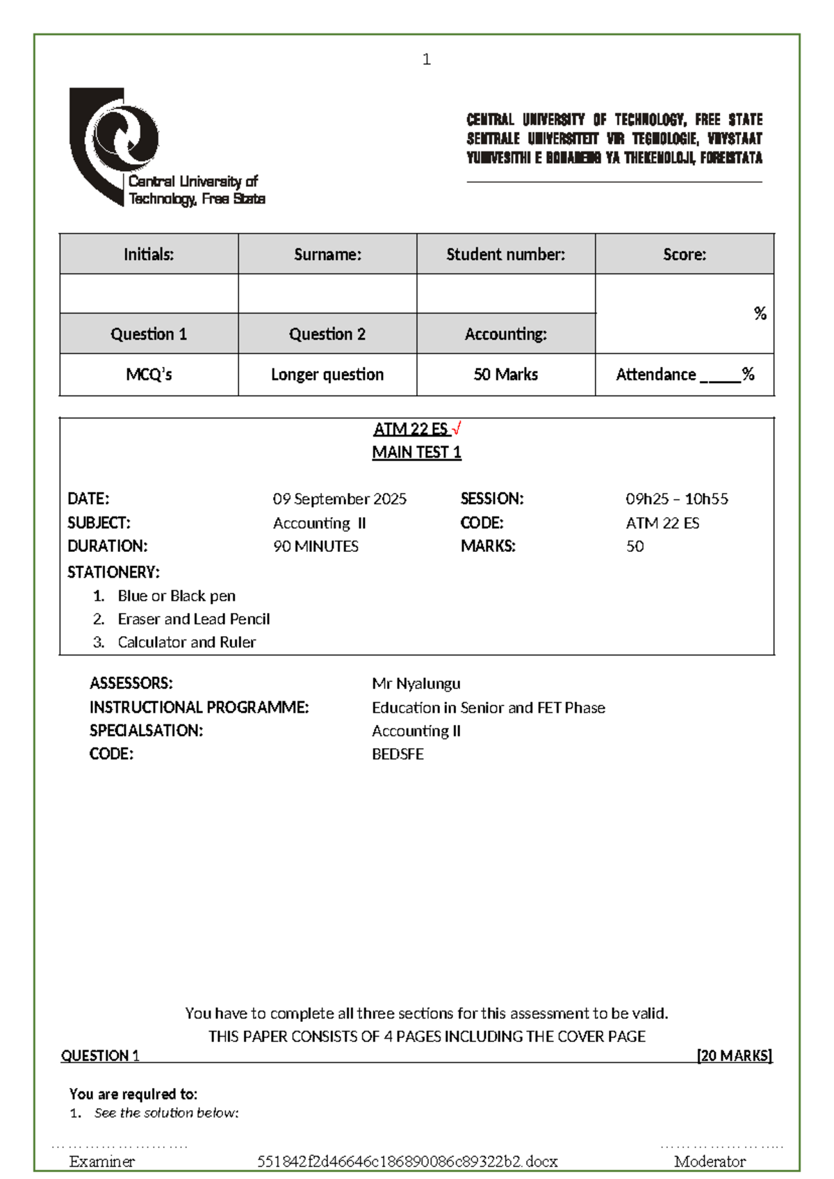 2025 ATM 22 ES Accounting II Main Test 1 Memorandum - Studocu