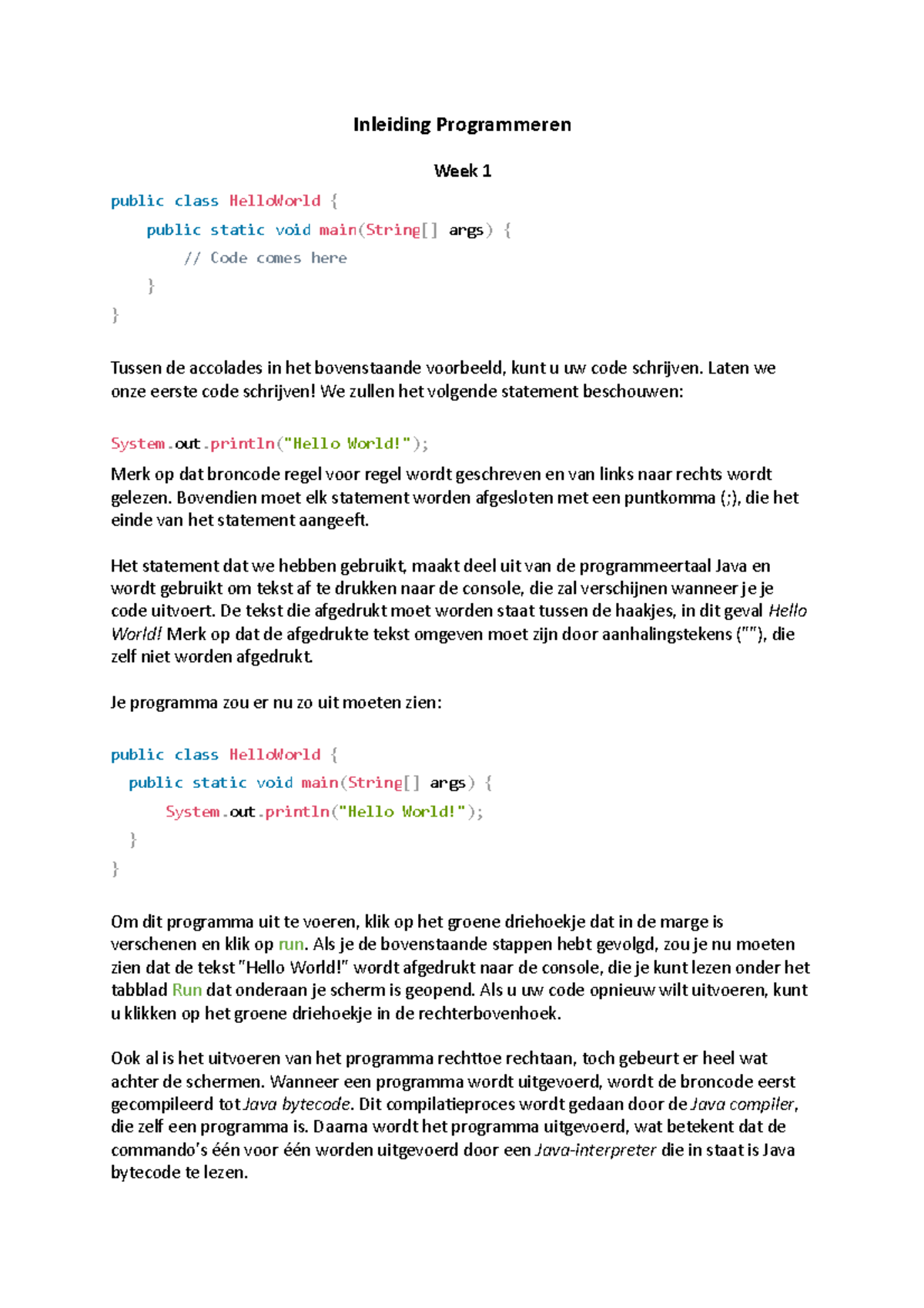 Inleiding Programmeren (Java) - Basisconcepten en Voorbeelden - Studeersnel