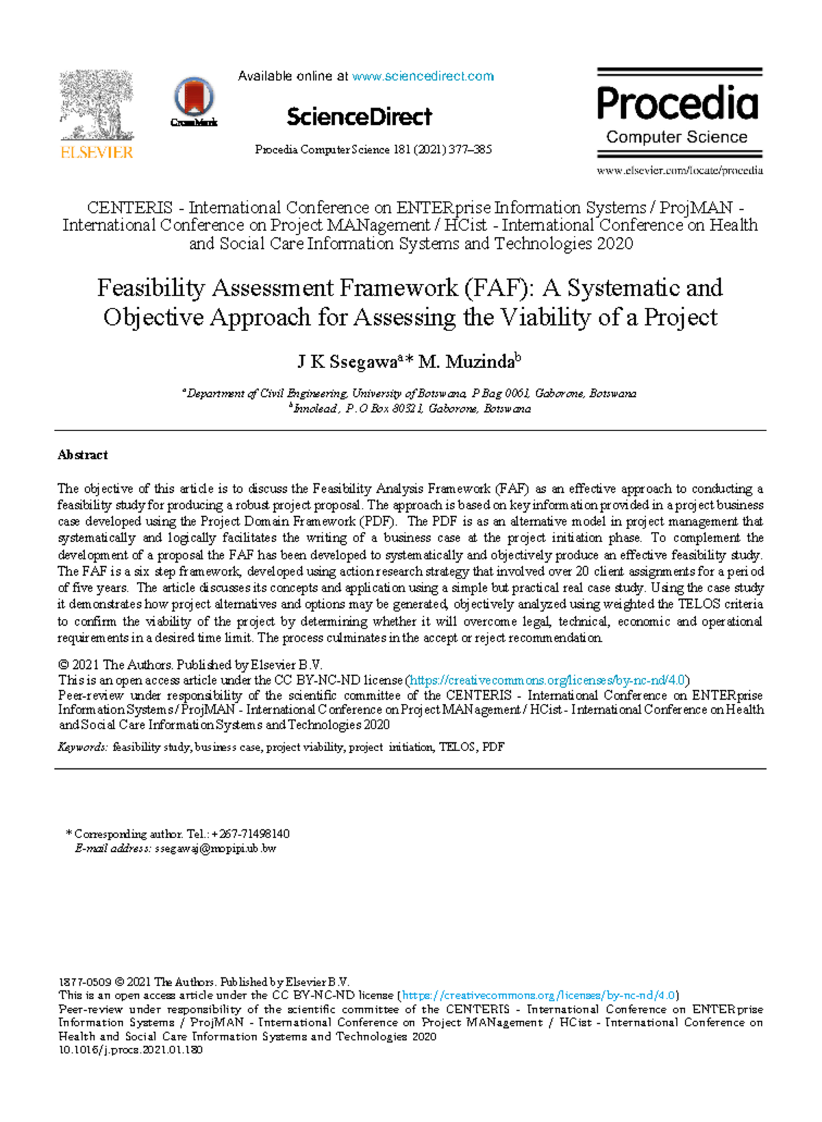 Feasibility Assessment Framework (FAF): A Systematic Approach for ...