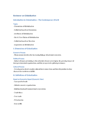 TCW Review: Key Concepts and Definitions in Globalization Studies - Studocu