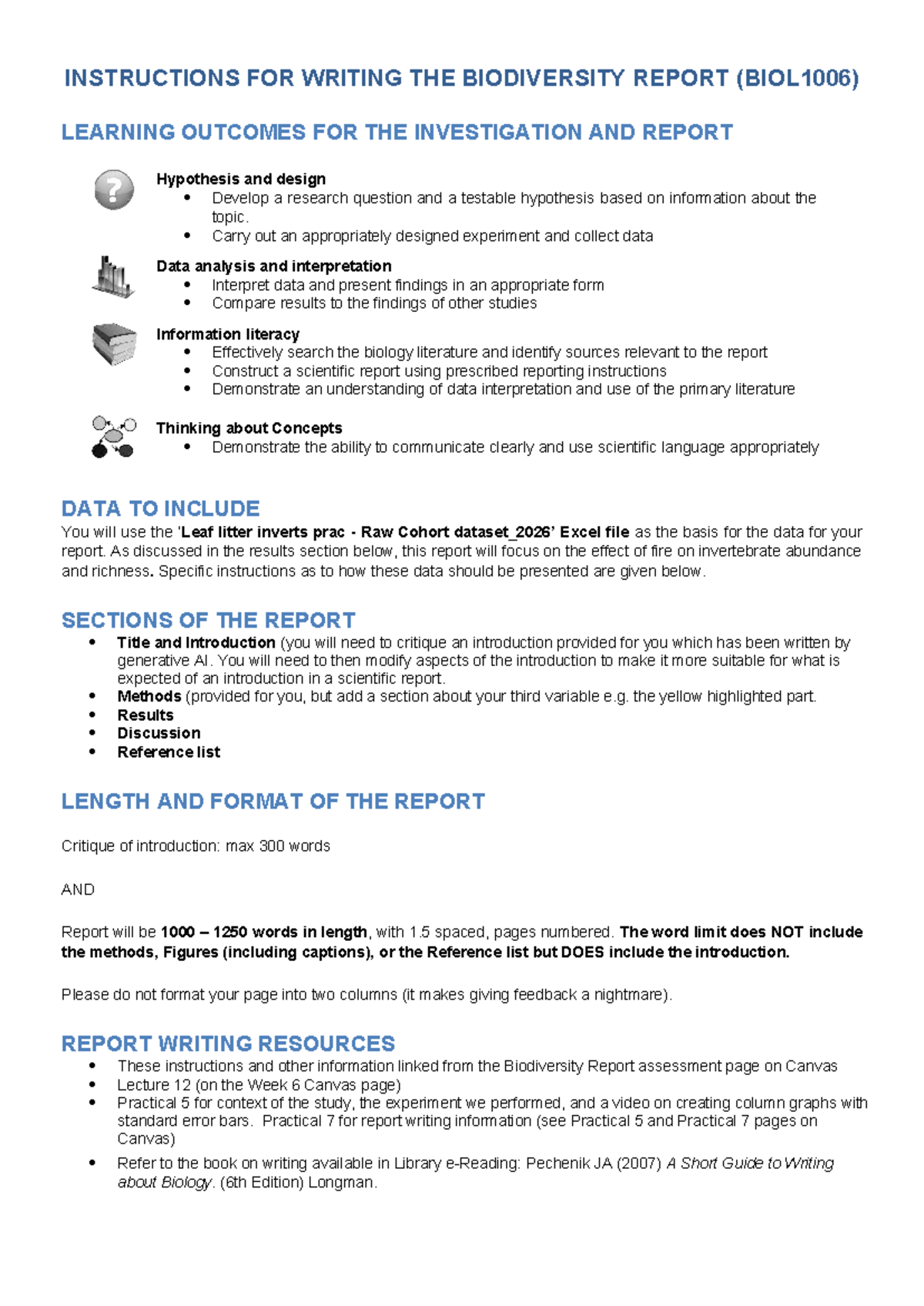 Instructions for Writing the Biodiversity Report (BIOL1006) 2026 - Studocu