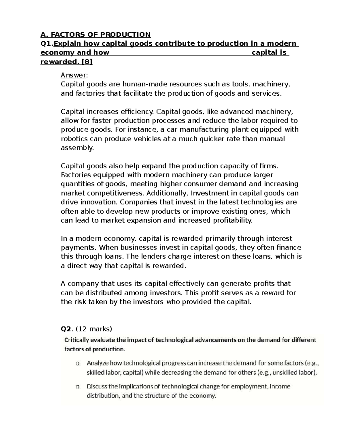 A-level Factors of Production: Capital Goods Contribution & Rewards ...