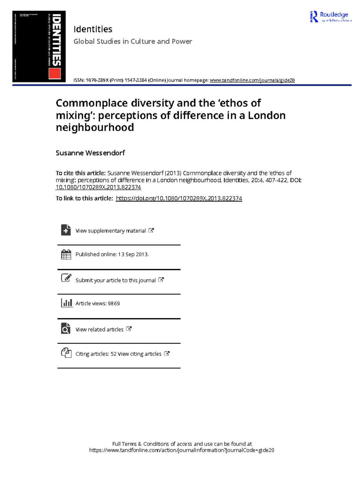 Commonplace Diversity and Perceptions of Difference in Hackney ...