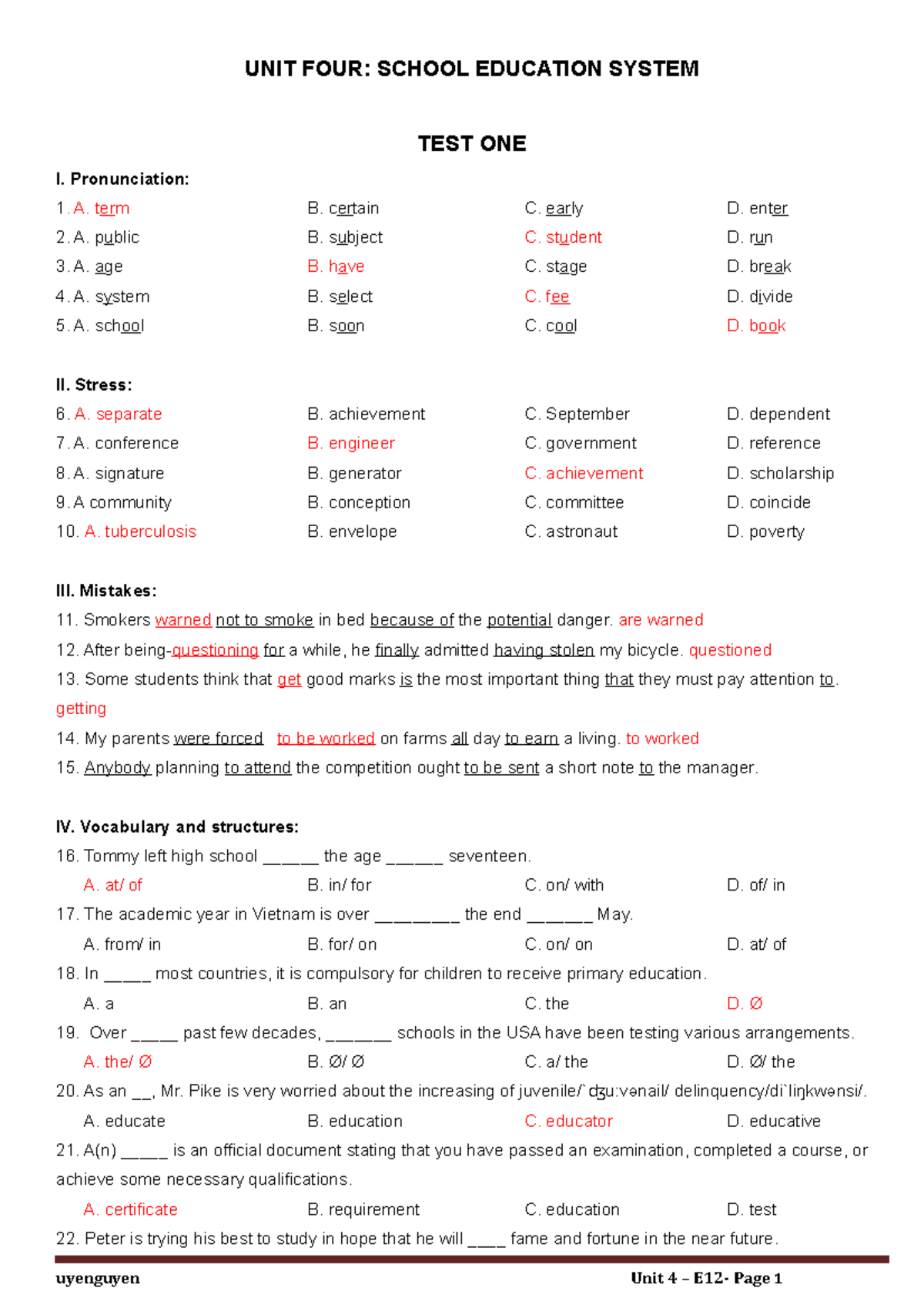 Unit 4 - School Education System Test 1 - Anh - Studocu