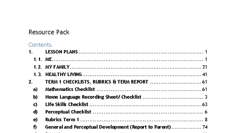 Grade R Resource Pack: Assessment, Checklists & Rubrics Overview - Studocu