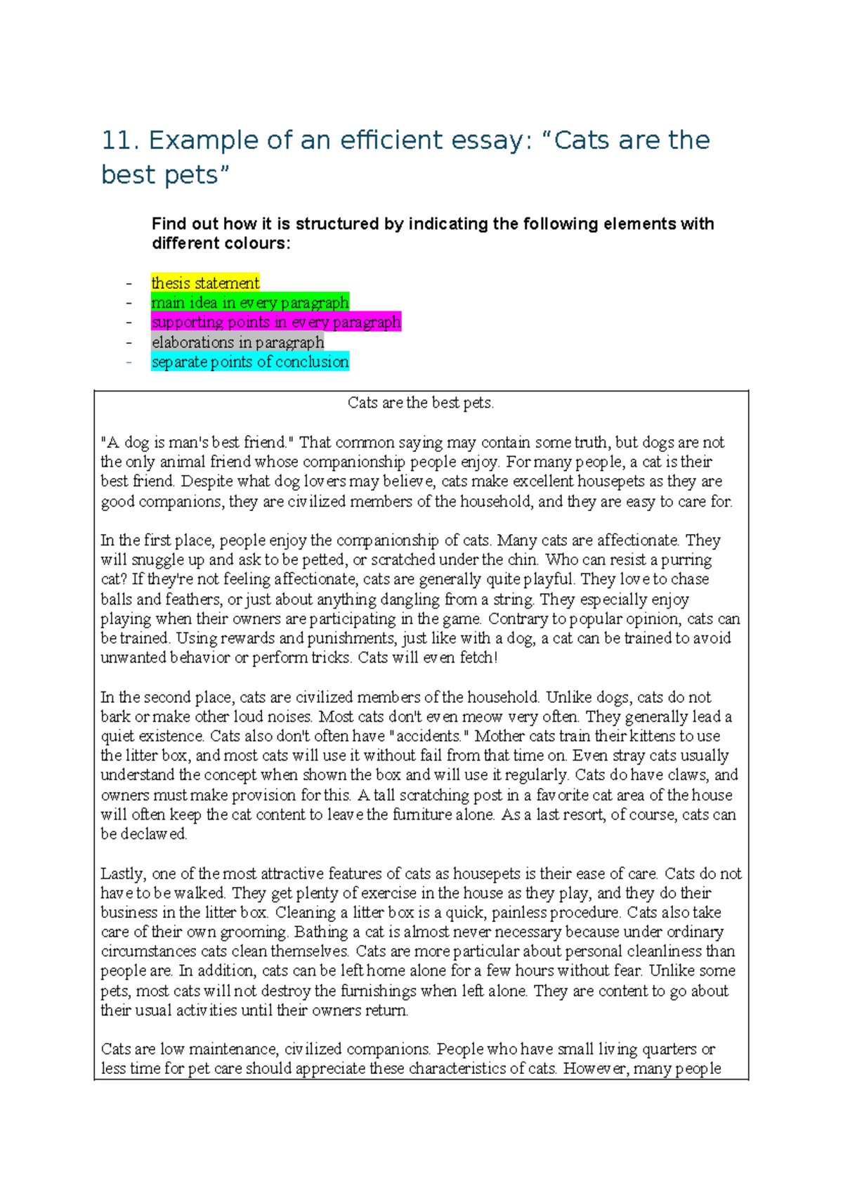 Cats as the Best Pets: An Efficient Essay Structure Analysis - Studeersnel