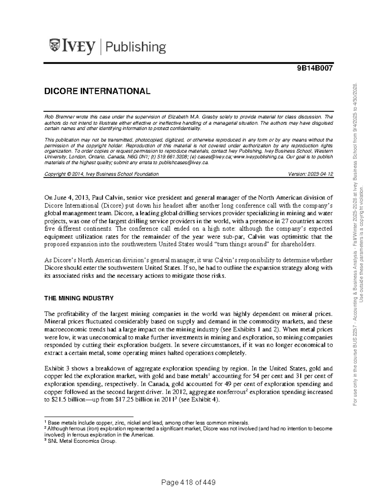 BUS 2257 Case Study: Dicore International Expansion Strategy - Studocu