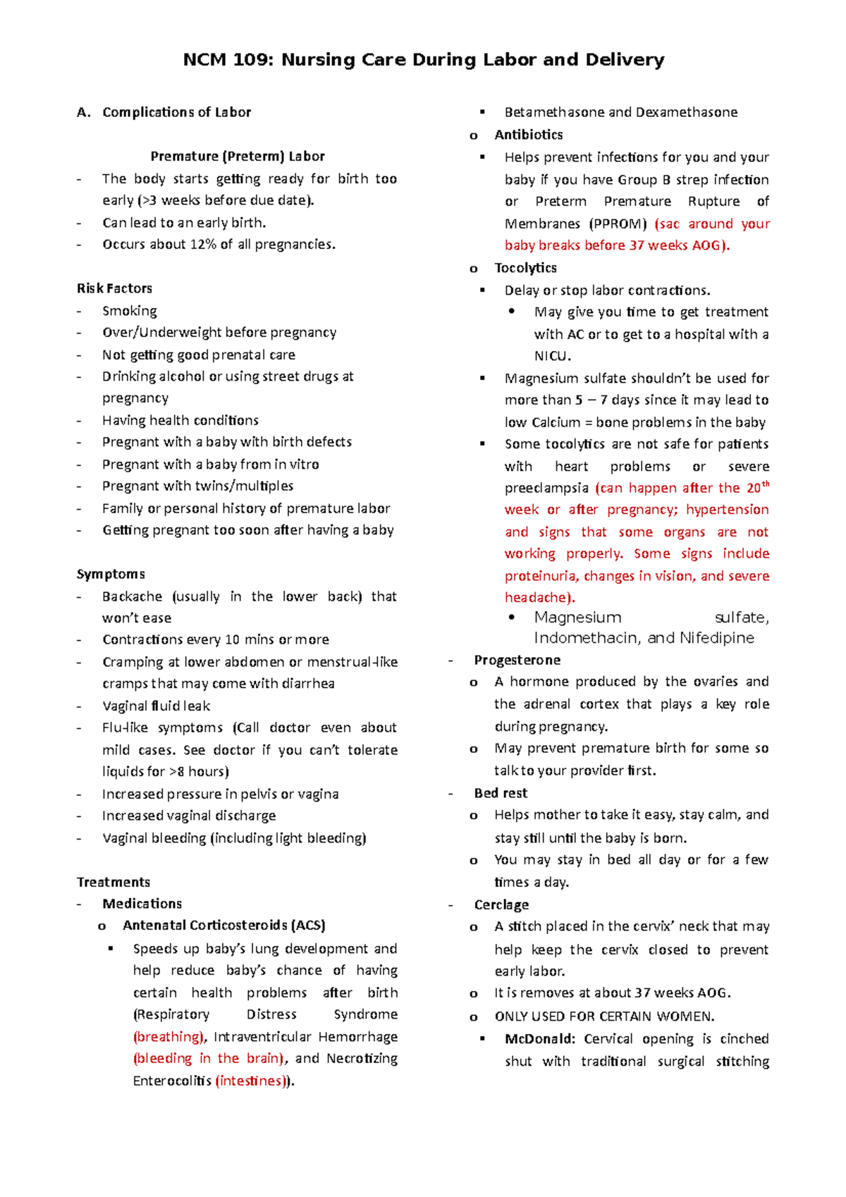 Module 3 Reviewer - Nursing Care Complications in Labor & Delivery ...