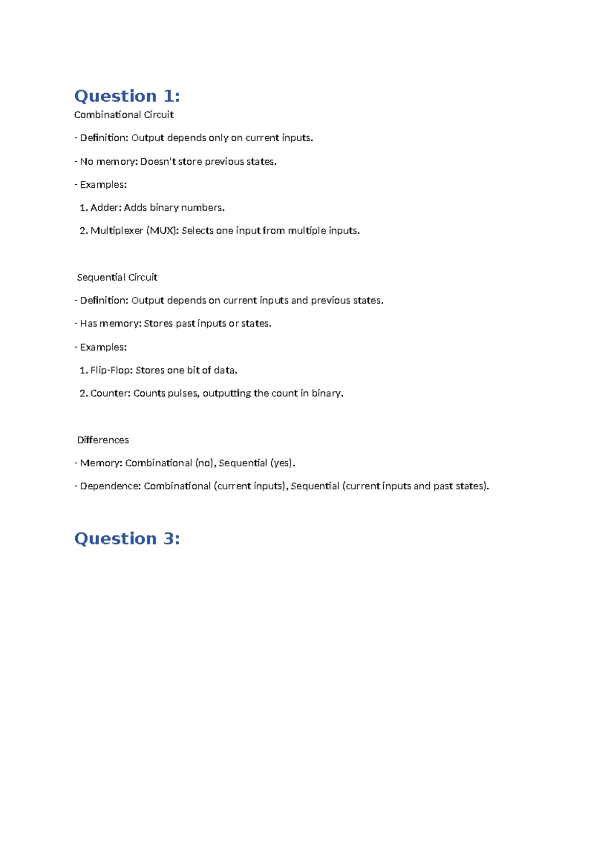 DLD answers () - .... - Question 1: Combinational Circuit - Definition ...