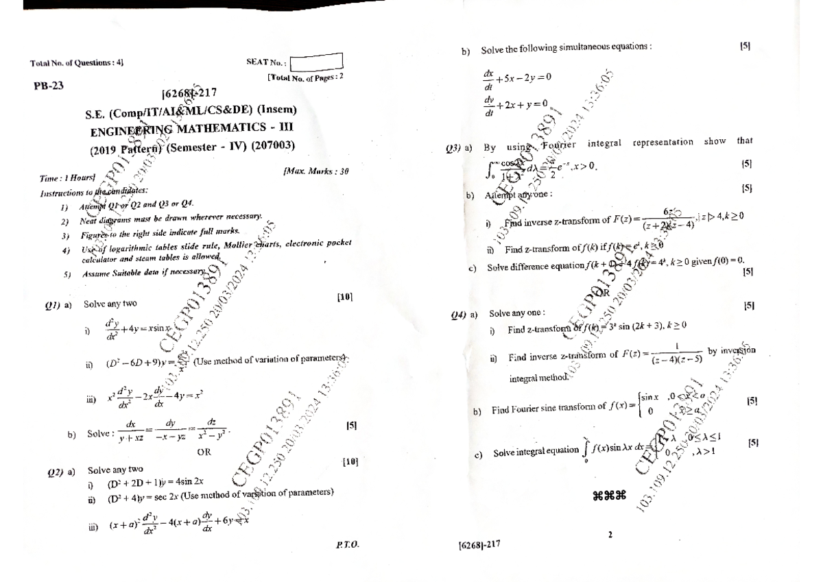 M3 Insem 2024 Engineering Mathematics Paper Solution - Studocu