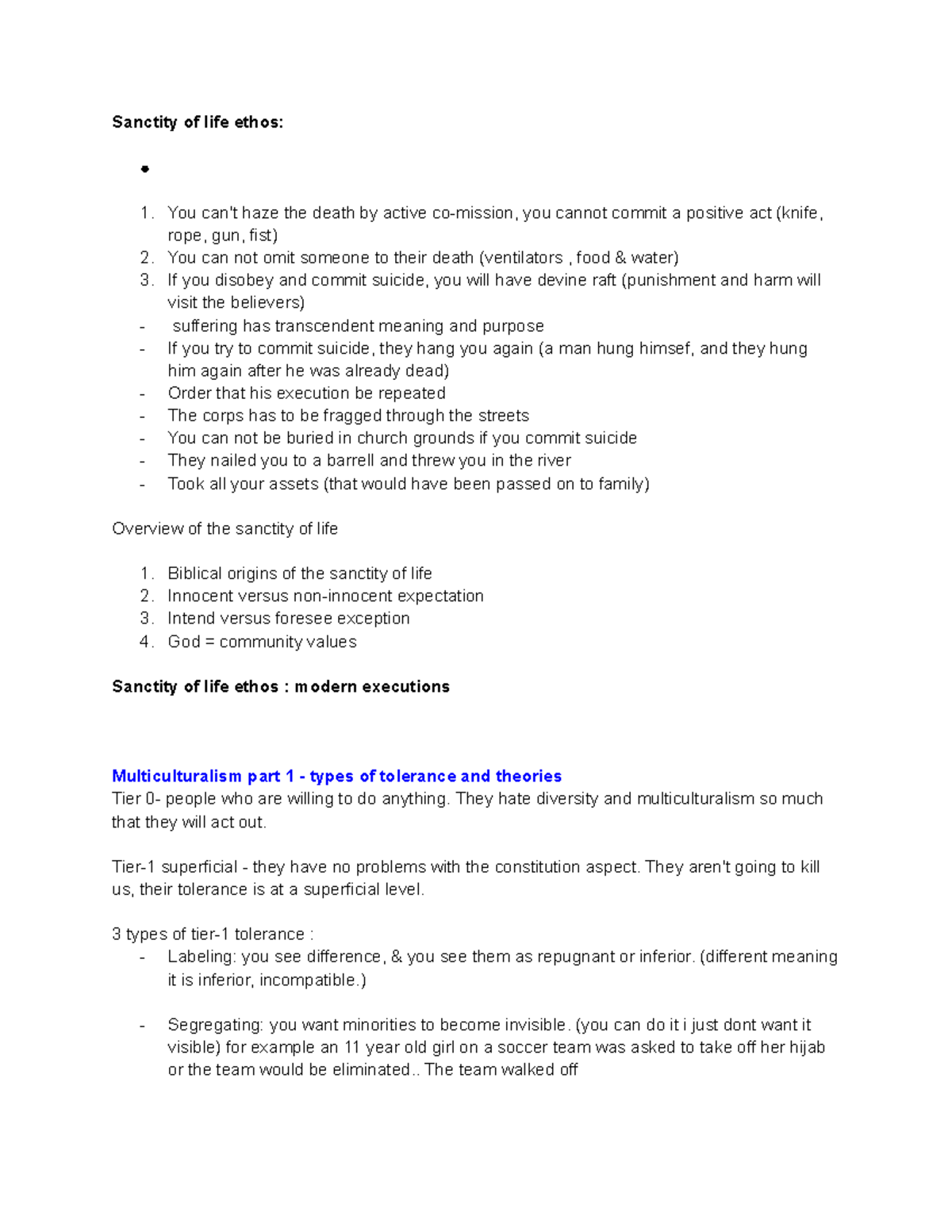 Scs1150 - Lecture Notes on Sanctity of Life and Multiculturalism - Studocu