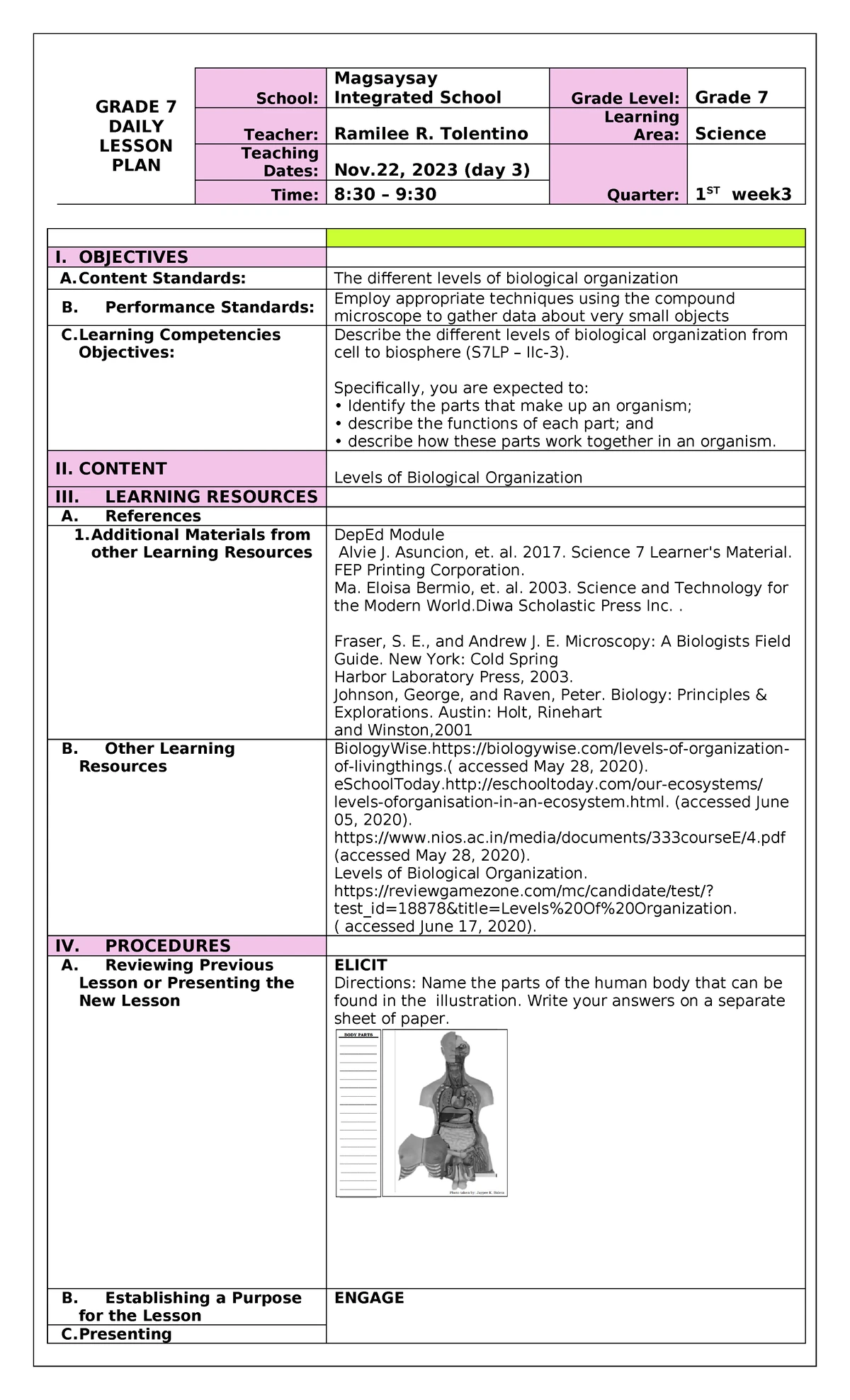 Q1 LE Science 7 Lesson 2 Week 2 - 7 Lesson Exemplar for Science for ...