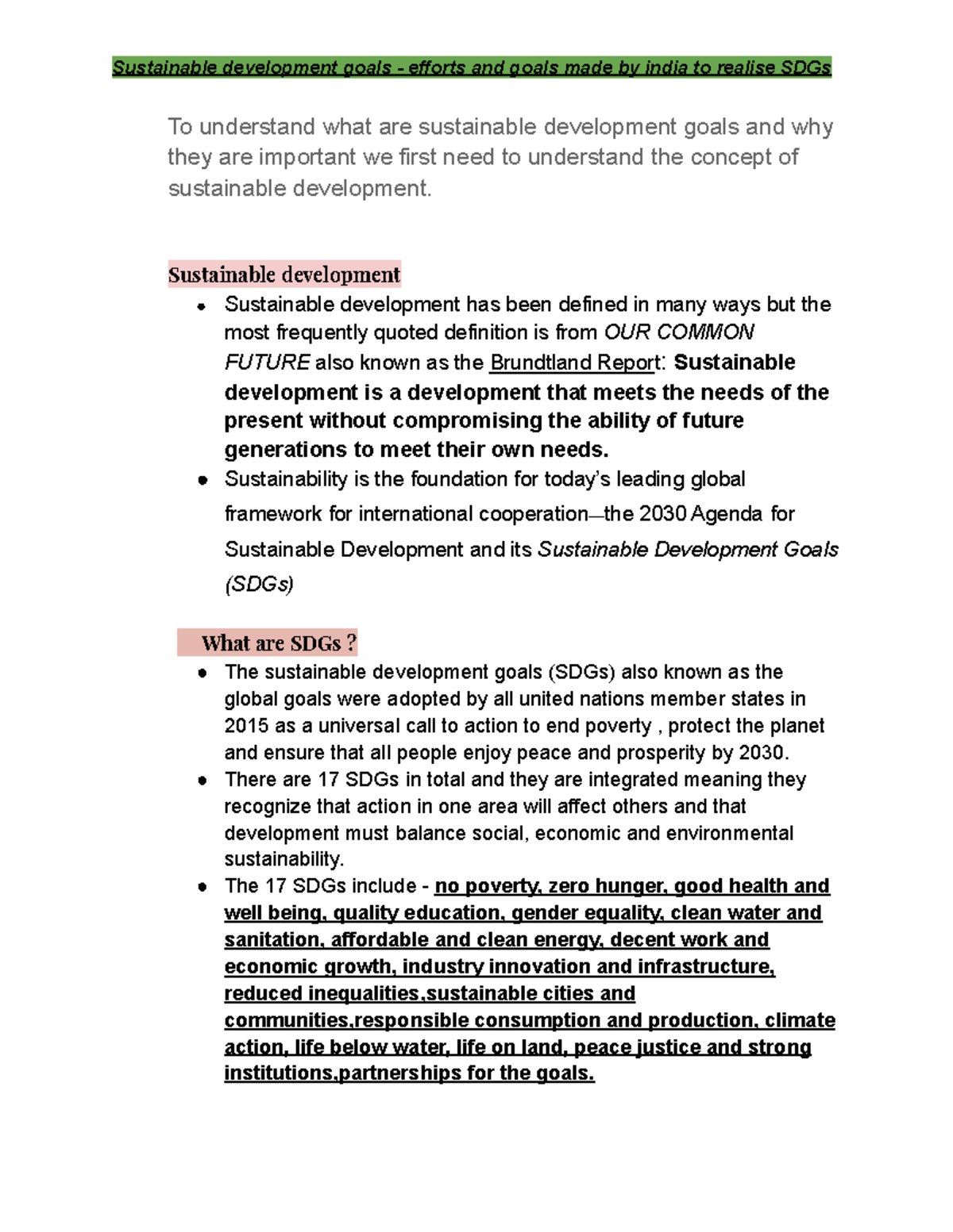 SDGs: Overview and Key Goals for Sustainable Development - Studocu