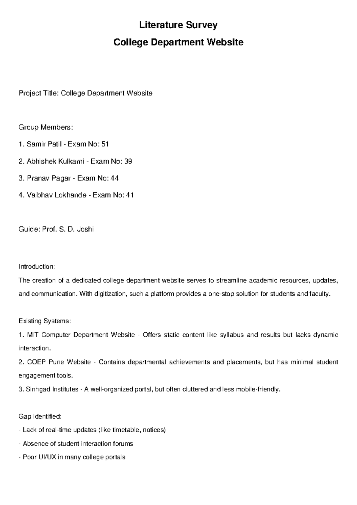 Literature Survey on College Dept. Website Project - Studocu
