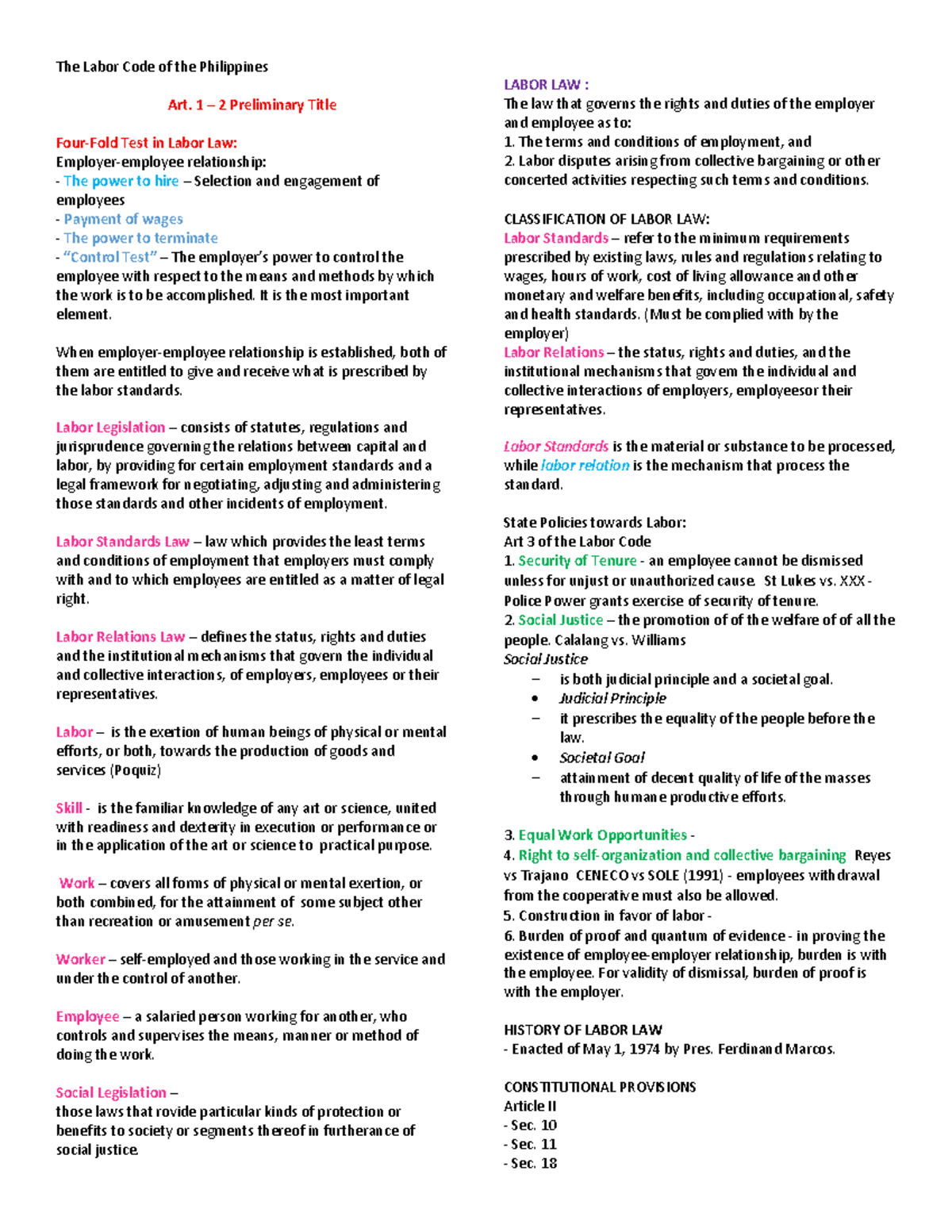 Labor Code of the Philippines: Midterm Reviewer on Employment Relations ...