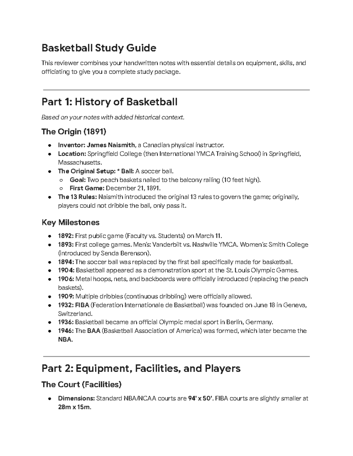 Basketball Study Guide: History, Skills & Rules Overview - Studocu