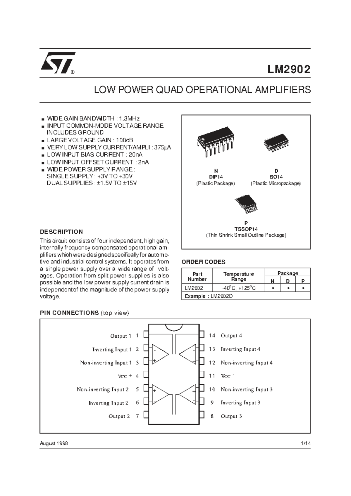 LM2902 Low Power Quad Op Amps: Specs & Characteristics Overview - Studocu