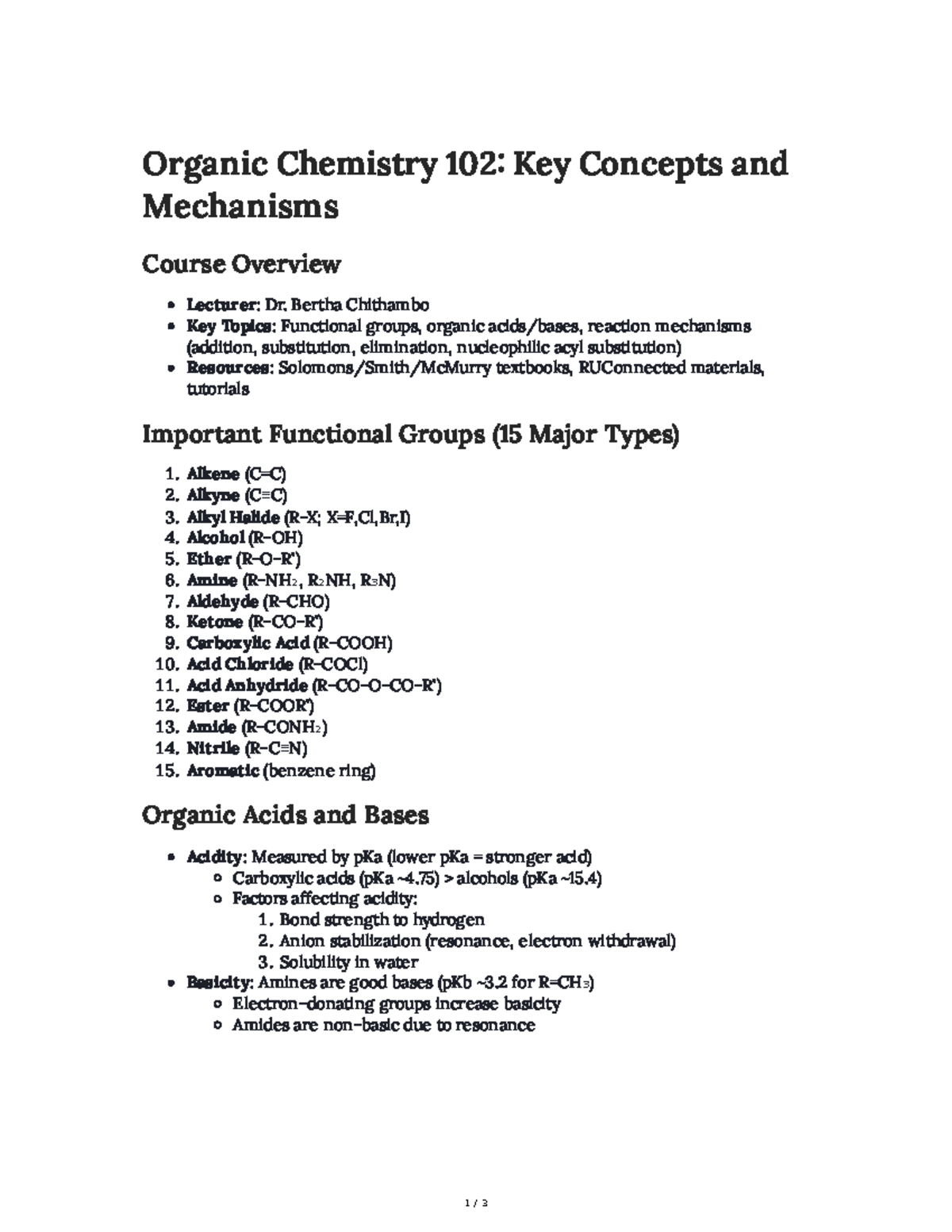 Organic Chemistry 102: Key Concepts & Mechanisms Overview - Studocu