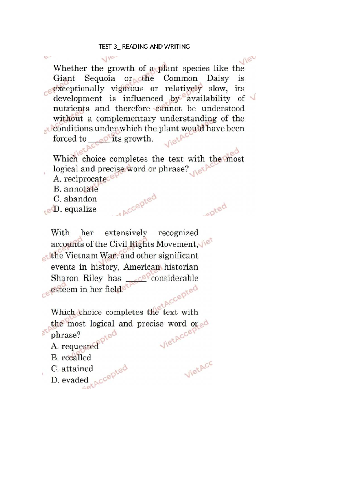 TEST 3: Reading and Writing Strategies for Success - Studocu