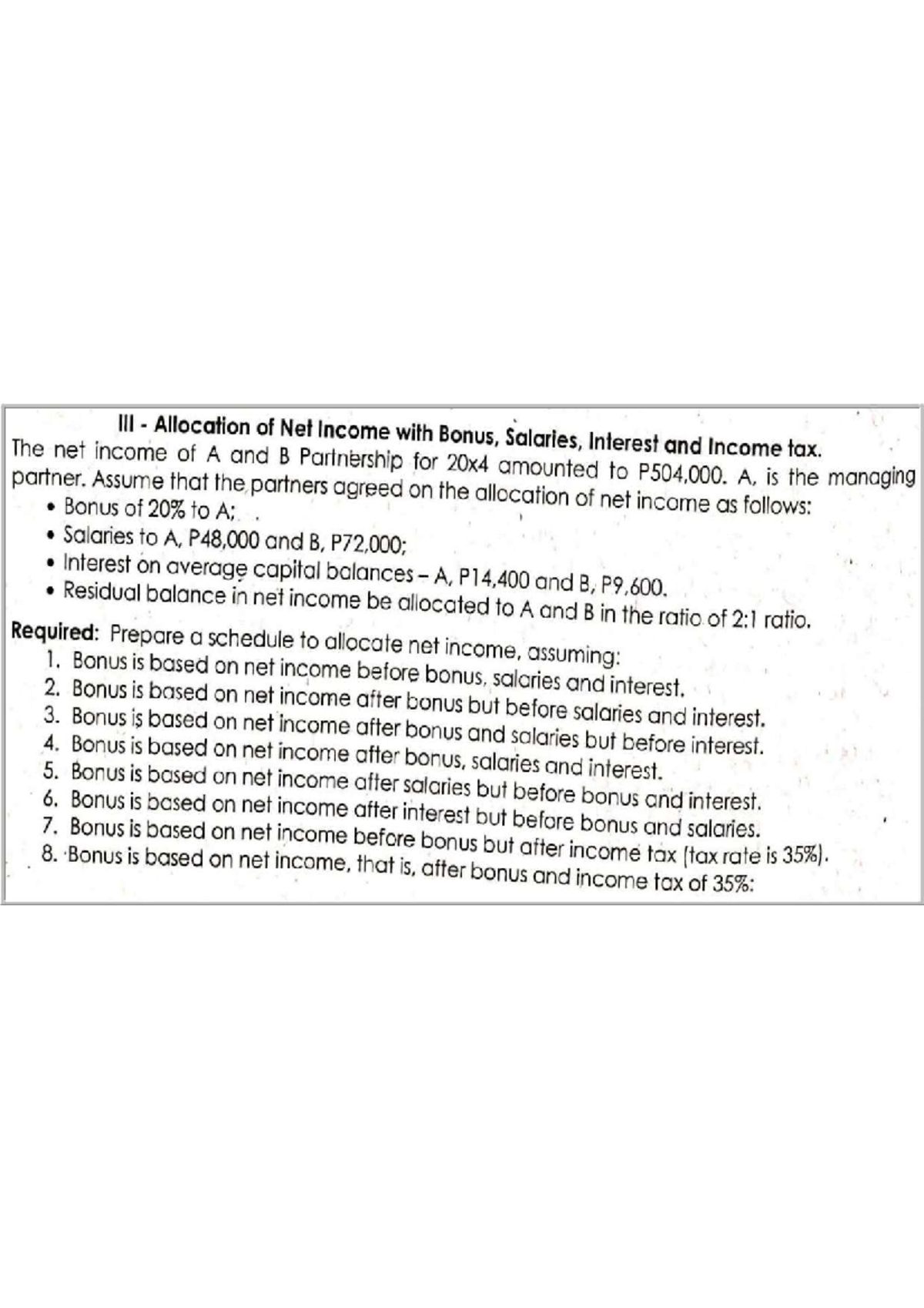 Net Income Allocation for A & B Partnership (20x4) - Studocu