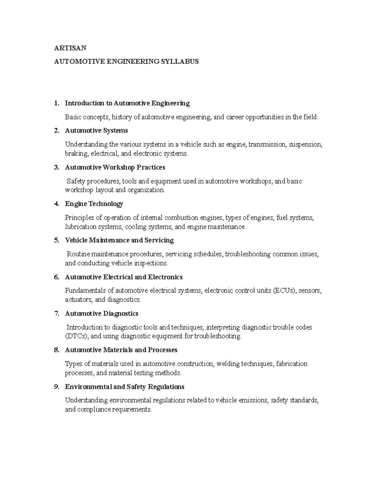Automotive Engineering Syllabus Overview (AE 101) - Studocu