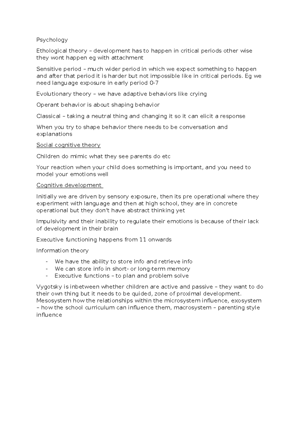 Psychology 101: Chapter 1 Notes on Developmental Theories and Concepts ...