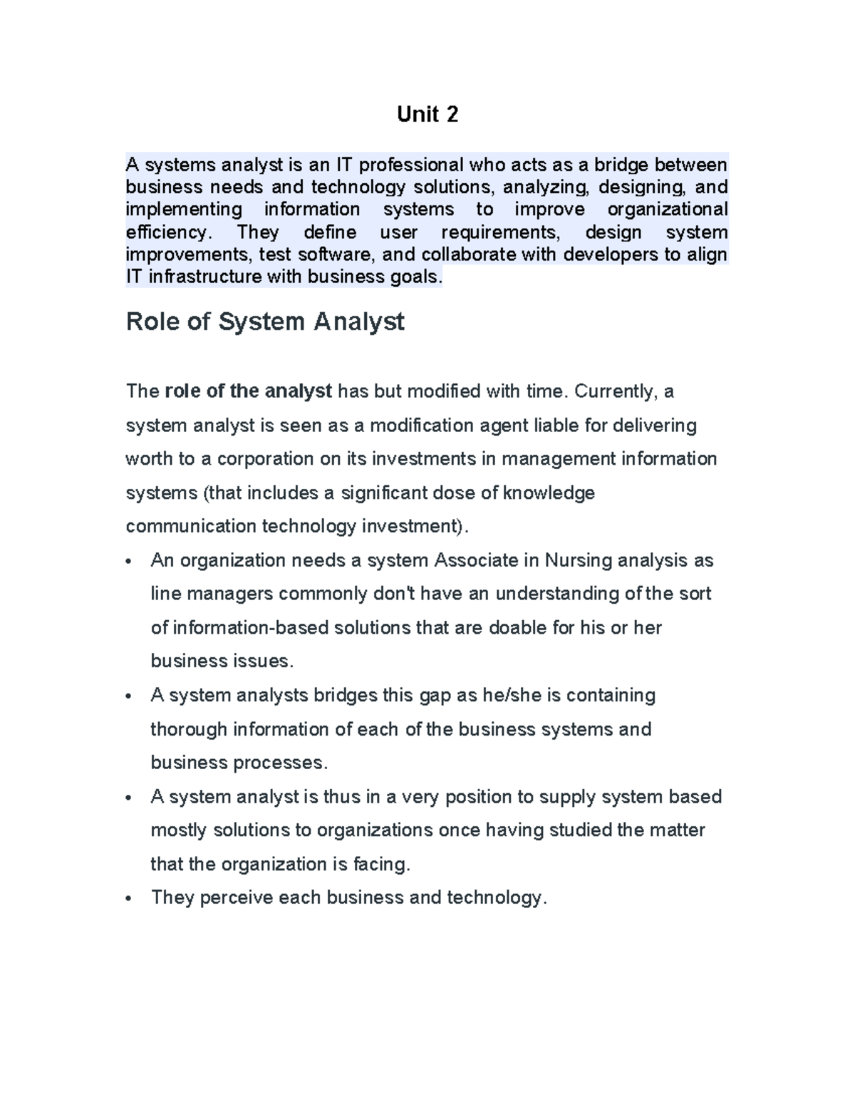 Unit 2 - Notes on Software Requirements Specification (SRS) - Studocu