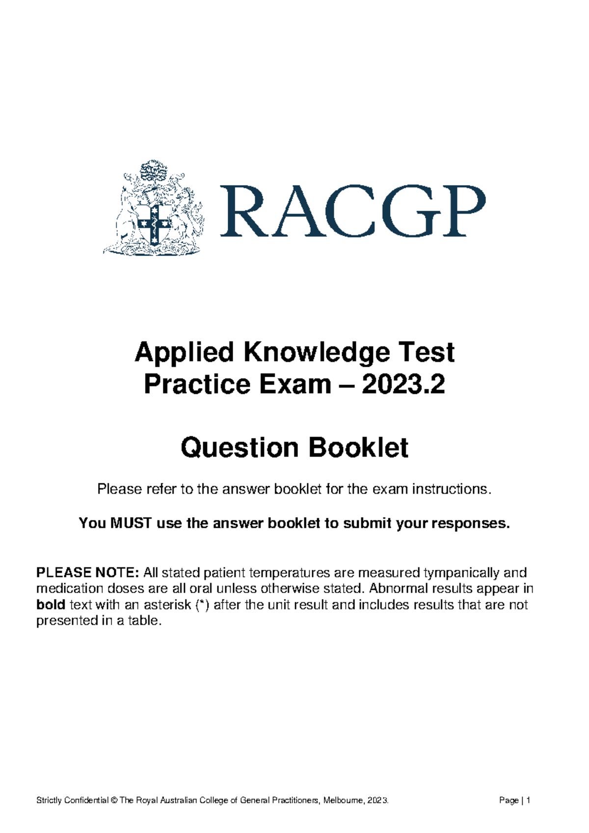 RACGP 2023.2 Applied Knowledge Test Practice Exam Question Booklet ...