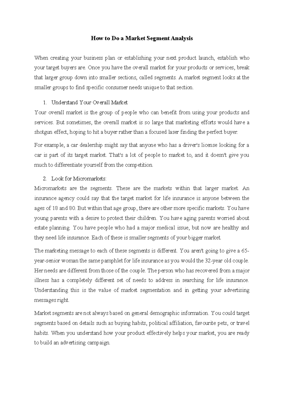 Market Segment Analysis Guide for Business Planning - Studocu
