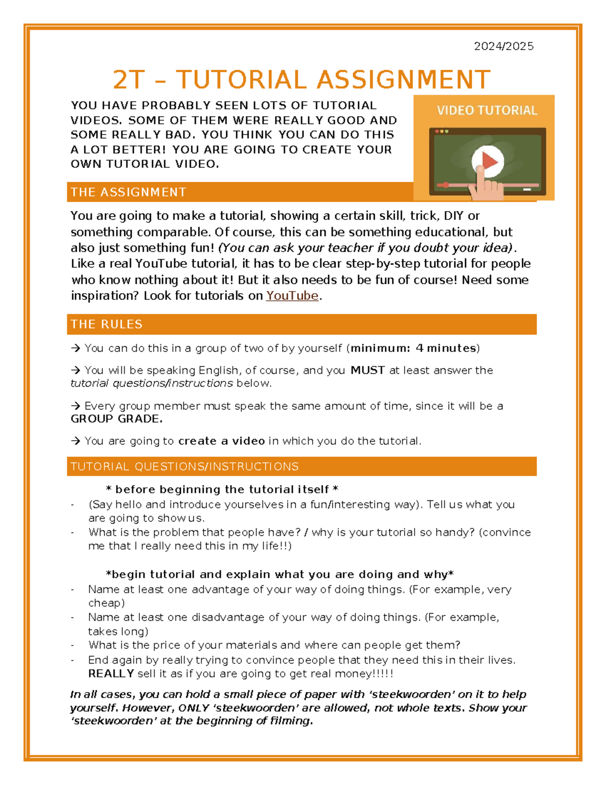 2T Tutorial Assignment: Create Your Own Engaging Video Guide - Studeersnel