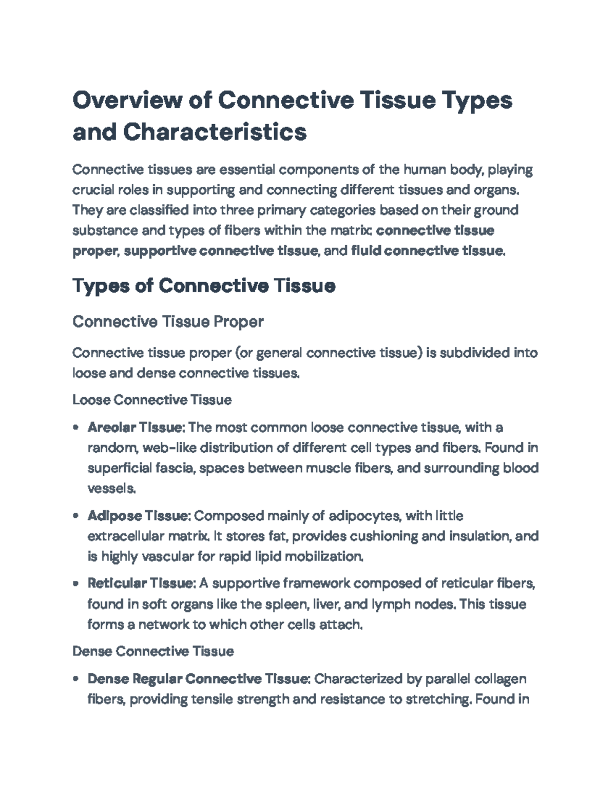 Overview of Connective Tissue Types and Their Functions (BIO101 ...