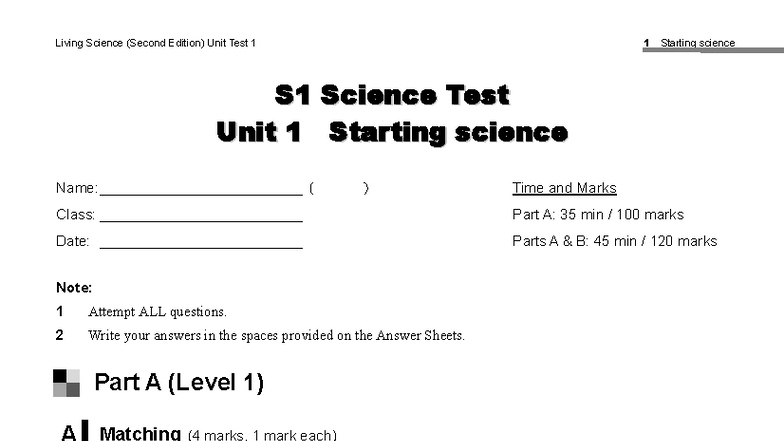 Living Science (2nd Ed) S1 Unit Test 1: Starting Science - Studocu