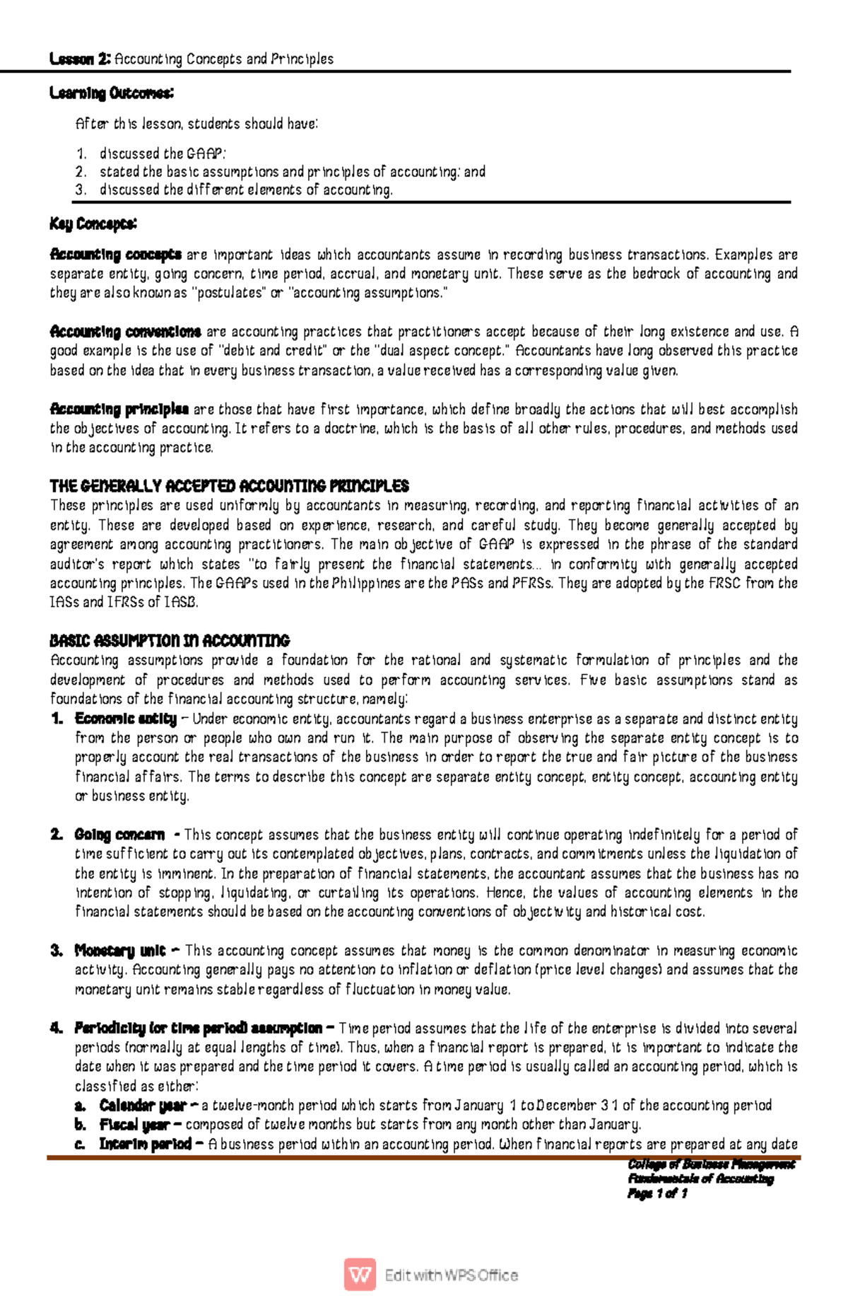 Lesson 2: Accounting Concepts & Principles (Fundamentals of Accounting ...