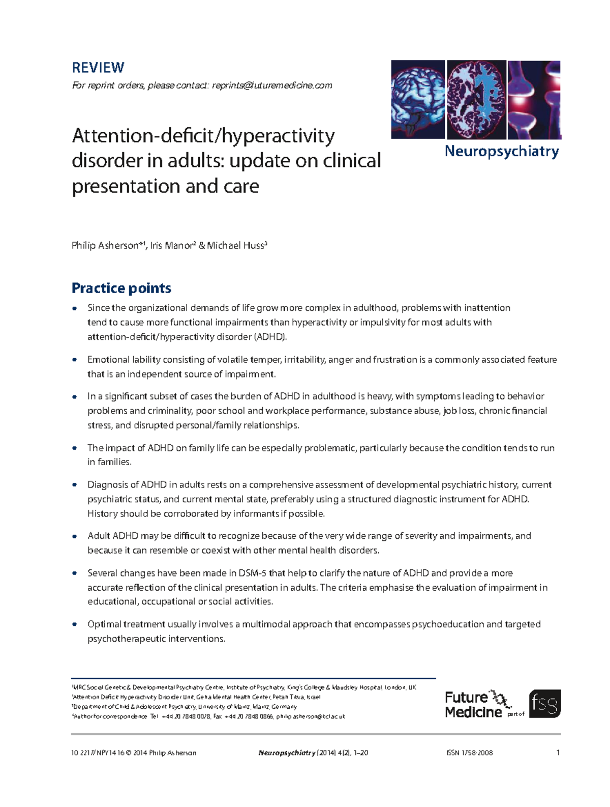 ADHD in Adults: Clinical Presentation and Management Update ...
