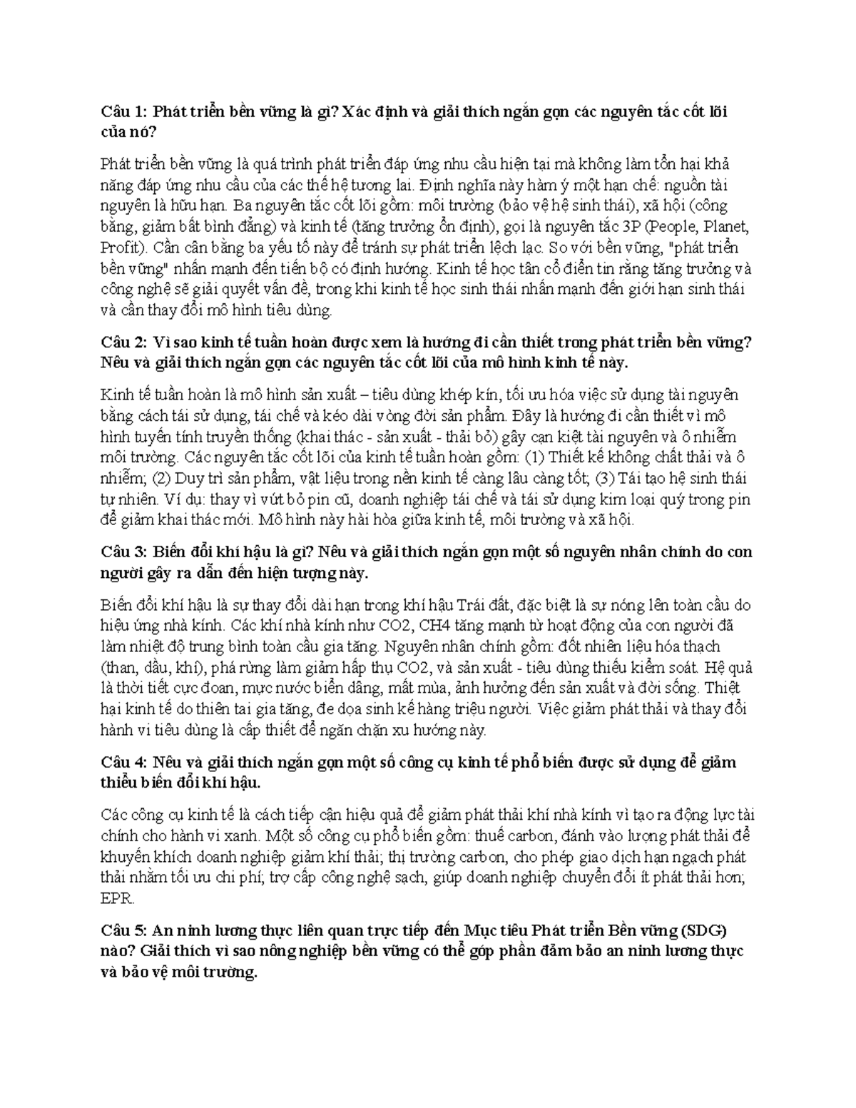 Tự Luận Thi Môn PTBV: Phát Triển Bền Vững và Các Mục Tiêu SDGs - Document Preview