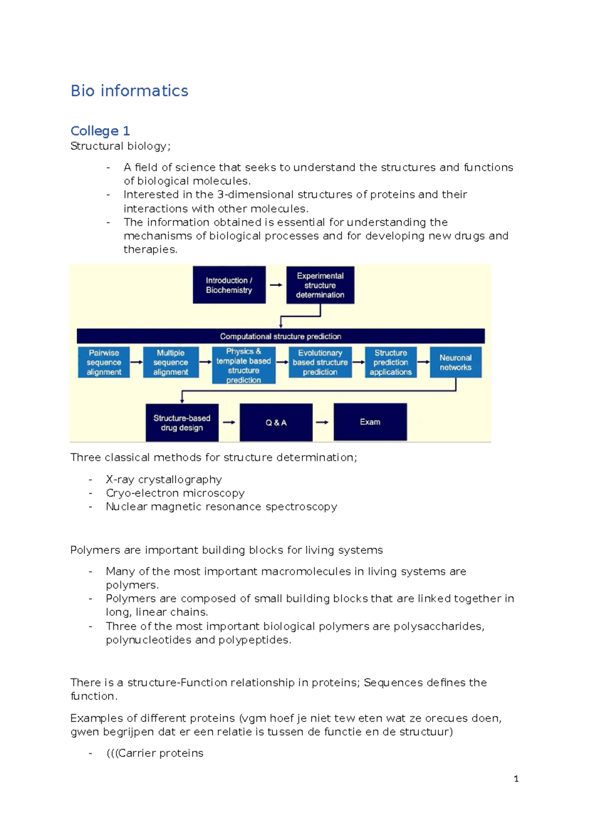 Bioinformatics College 1: Structural Analysis Summary - Studeersnel