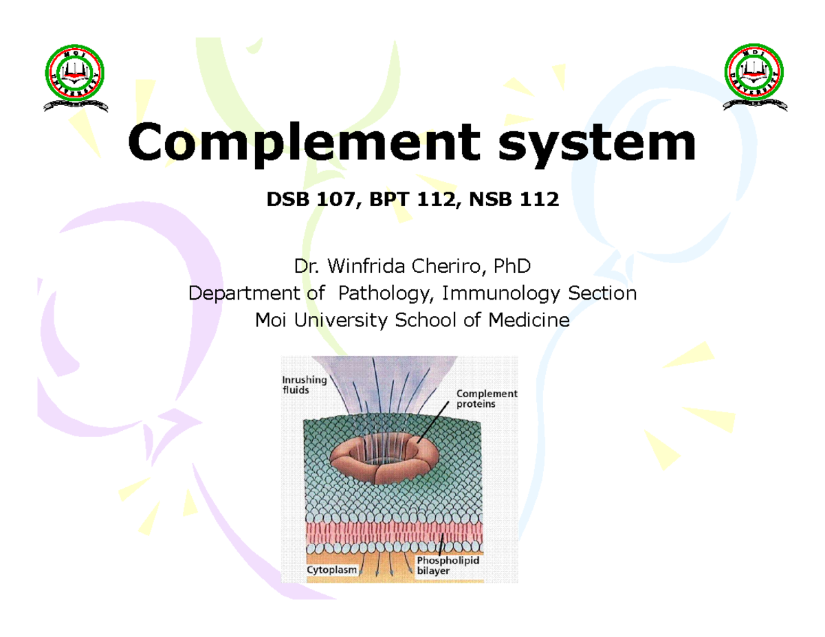 DSB 107, BPT 112, NSB 112 Complement System Lecture Slides - Studocu